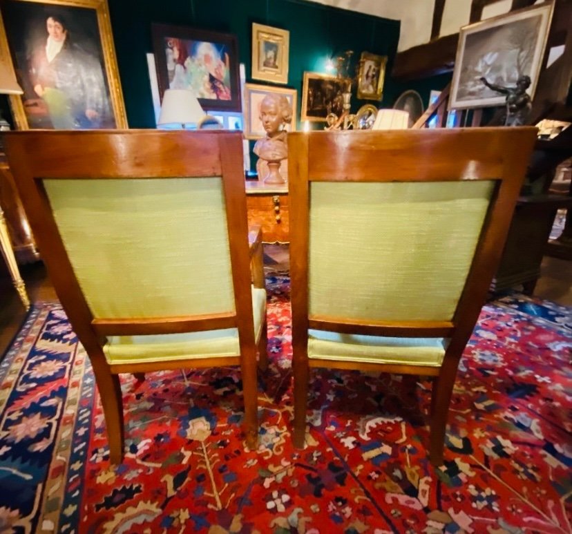 Superb Pair Of Swan Neck Armchairs Circa 1820 In Blond Mahogany -photo-7