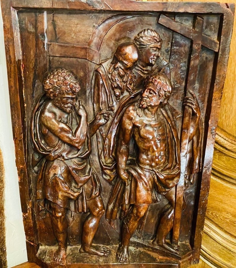 Incredulity Of Saint Thomas, Large Carved Walnut Panel, Late 16th Century -photo-2