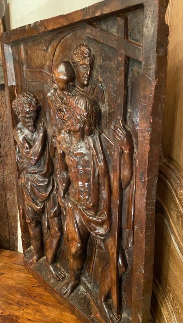 Incredulity Of Saint Thomas, Large Carved Walnut Panel, Late 16th Century -photo-3