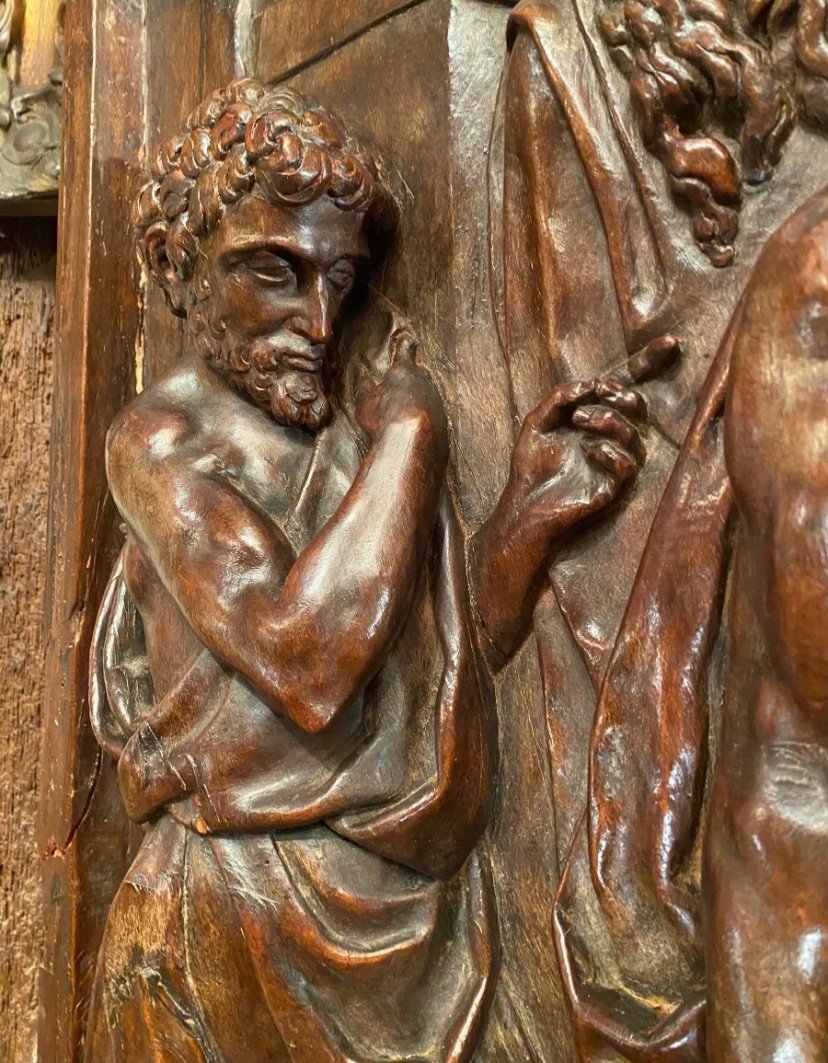 Incredulity Of Saint Thomas, Large Carved Walnut Panel, Late 16th Century -photo-6