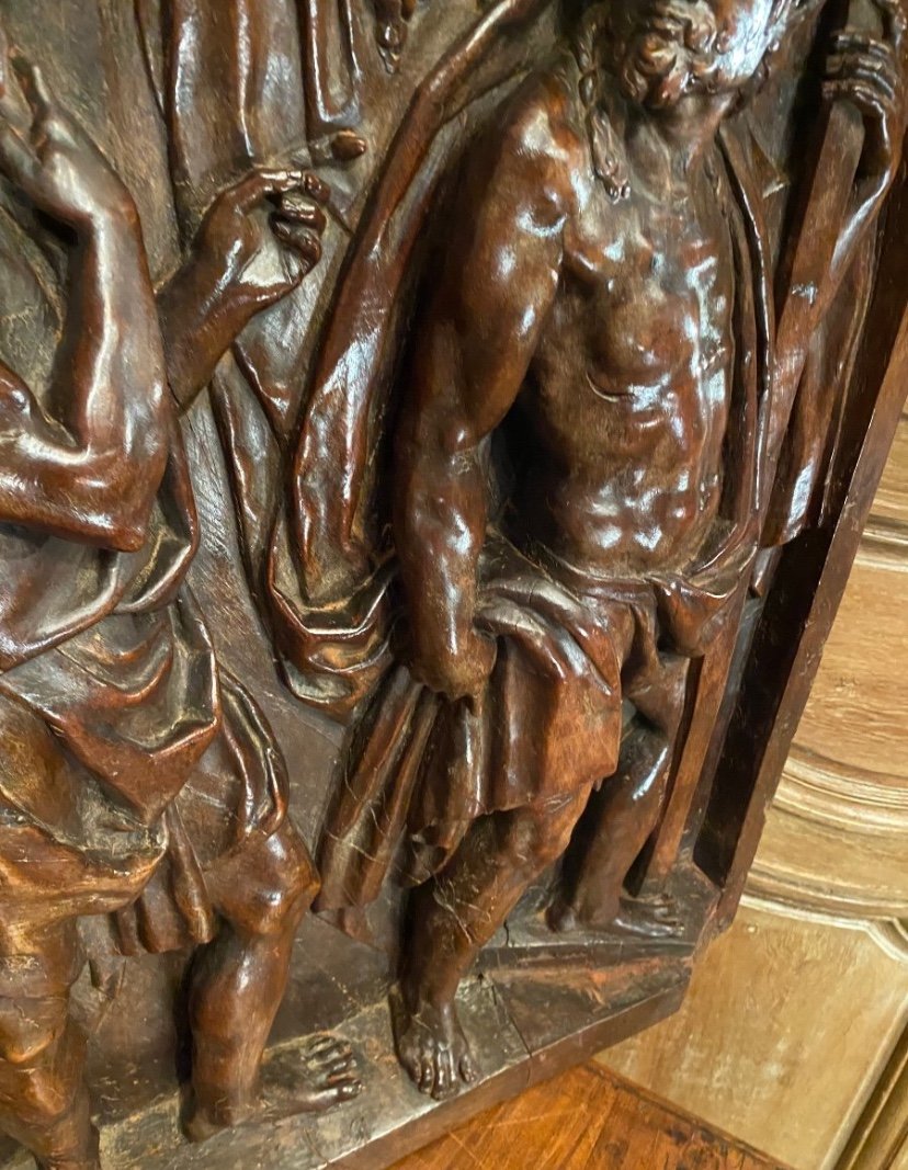 Incredulity Of Saint Thomas, Large Carved Walnut Panel, Late 16th Century -photo-7