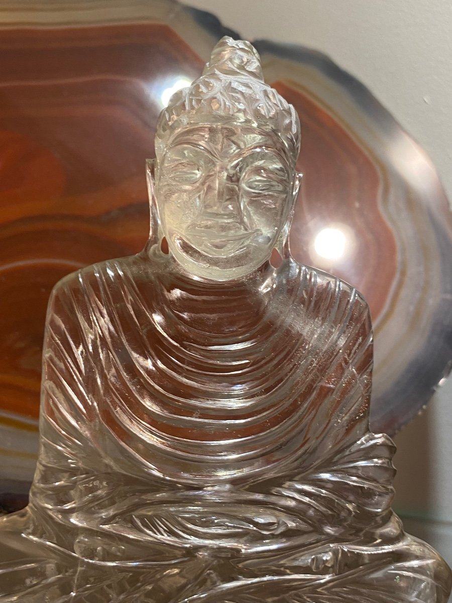 Charmant Buddha En Cristal De Roche Début XX Eme Siècle -photo-2