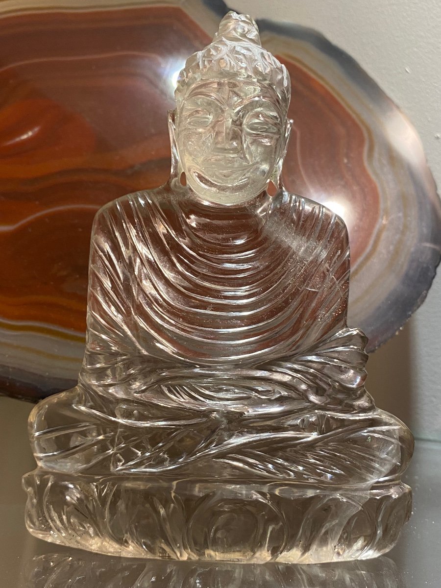 Charmant Buddha En Cristal De Roche Début XX Eme Siècle -photo-3