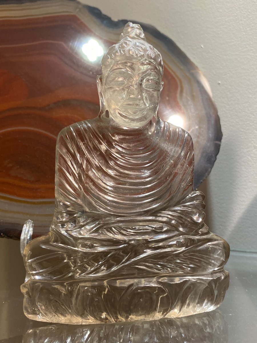 Charmant Buddha En Cristal De Roche Début XX Eme Siècle -photo-3