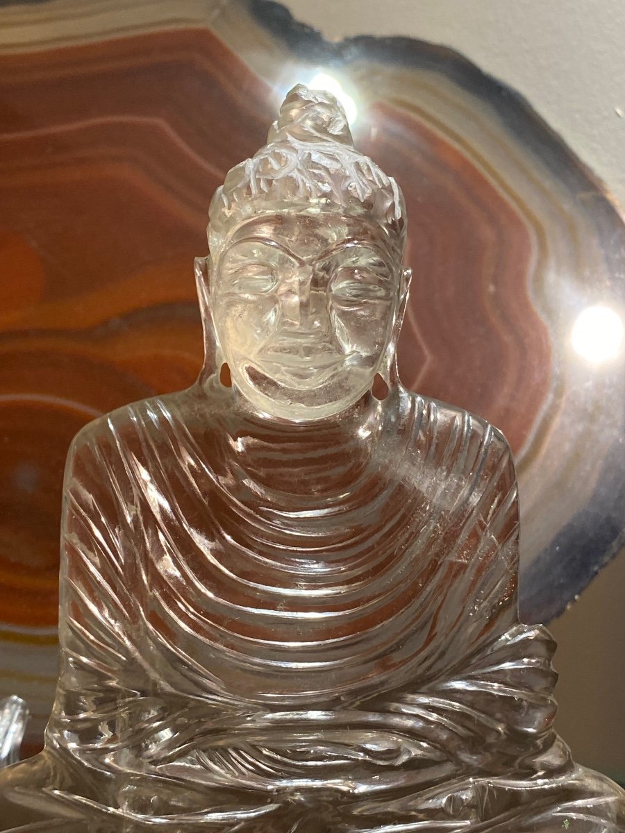 Charmant Buddha En Cristal De Roche Début XX Eme Siècle -photo-4