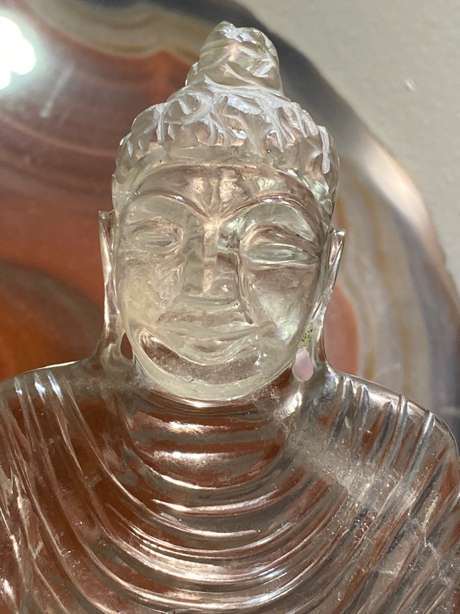 Charmant Buddha En Cristal De Roche Début XX Eme Siècle -photo-6