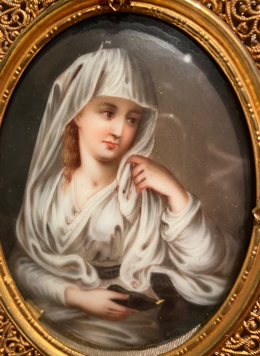 The Vestal Virgin After Angelika Kauffman, 19th Century Porcelain Miniature -photo-2