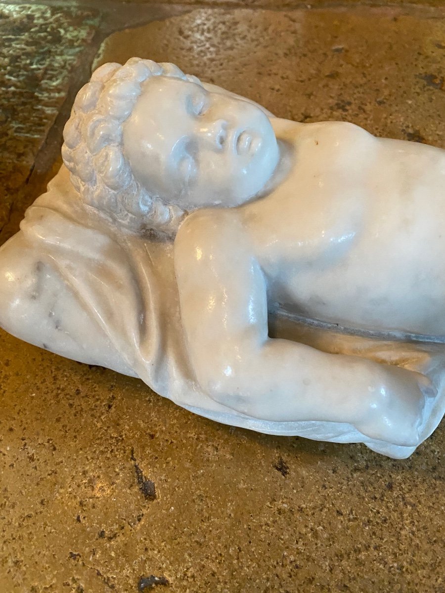 The Sleep Of Cupid Or Sleeping Eros, 19th Century Marble -photo-2