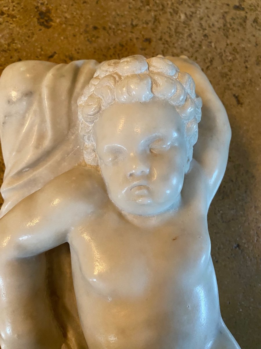 The Sleep Of Cupid Or Sleeping Eros, 19th Century Marble -photo-3