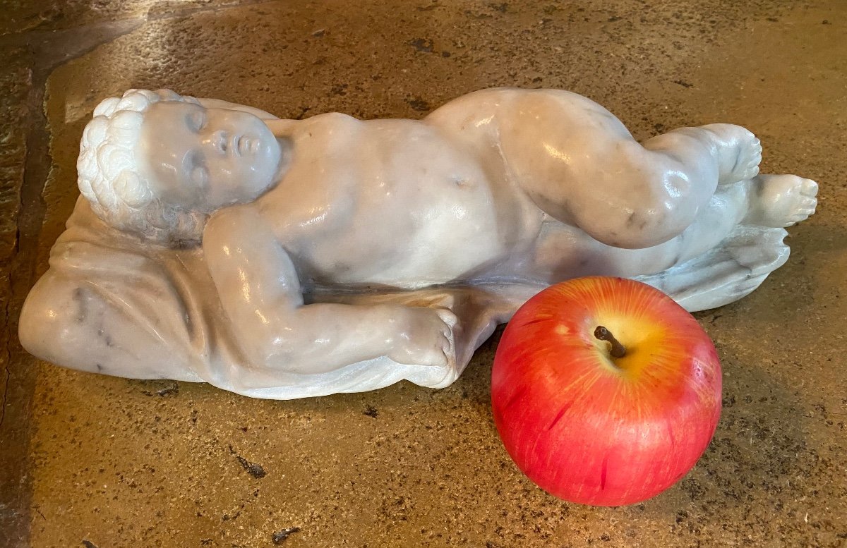 The Sleep Of Cupid Or Sleeping Eros, 19th Century Marble -photo-4