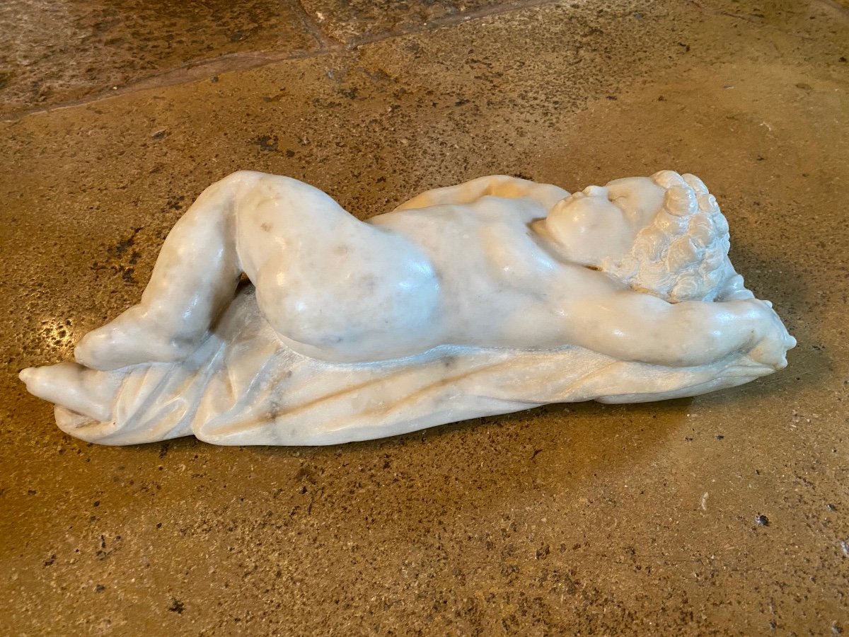 The Sleep Of Cupid Or Sleeping Eros, 19th Century Marble -photo-3