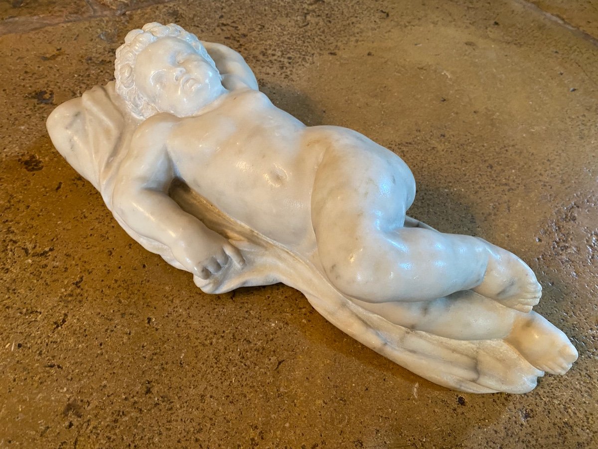 The Sleep Of Cupid Or Sleeping Eros, 19th Century Marble -photo-5