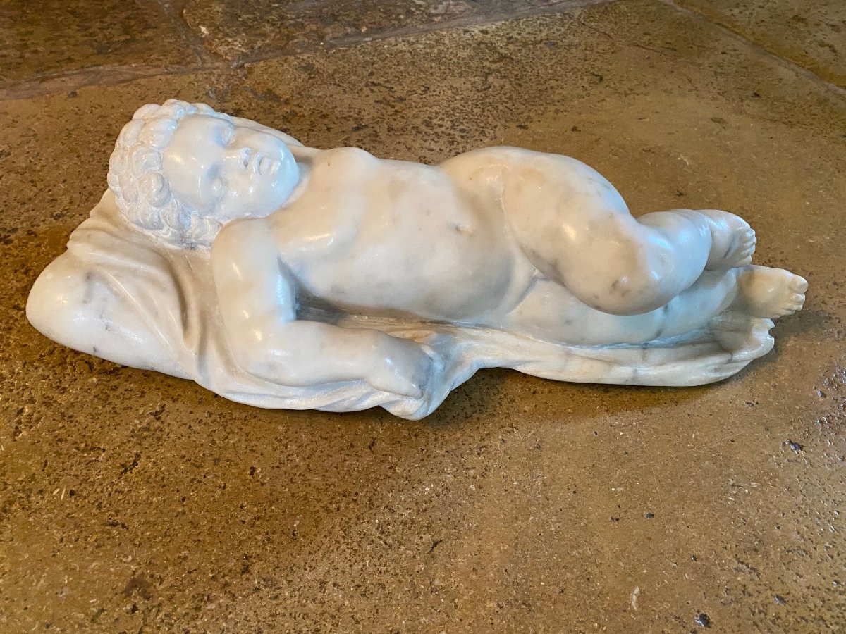 The Sleep Of Cupid Or Sleeping Eros, 19th Century Marble -photo-6