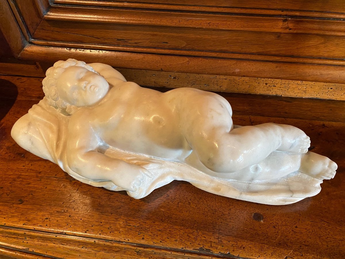 The Sleep Of Cupid Or Sleeping Eros, 19th Century Marble -photo-7