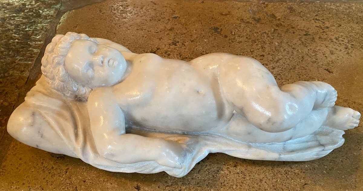 The Sleep Of Cupid Or Sleeping Eros, 19th Century Marble 