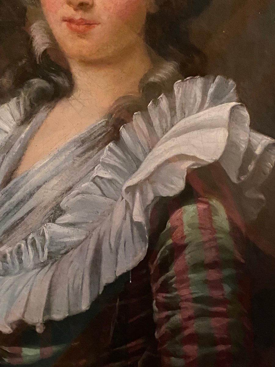 Grand Portrait De Dame De Qualité En Robe à La Française Du XVIII Eme Siècle -photo-4