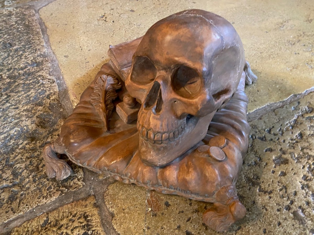 Rare Vanitas, Memento Mori In Terracotta From The End Of The 19th Century -photo-2