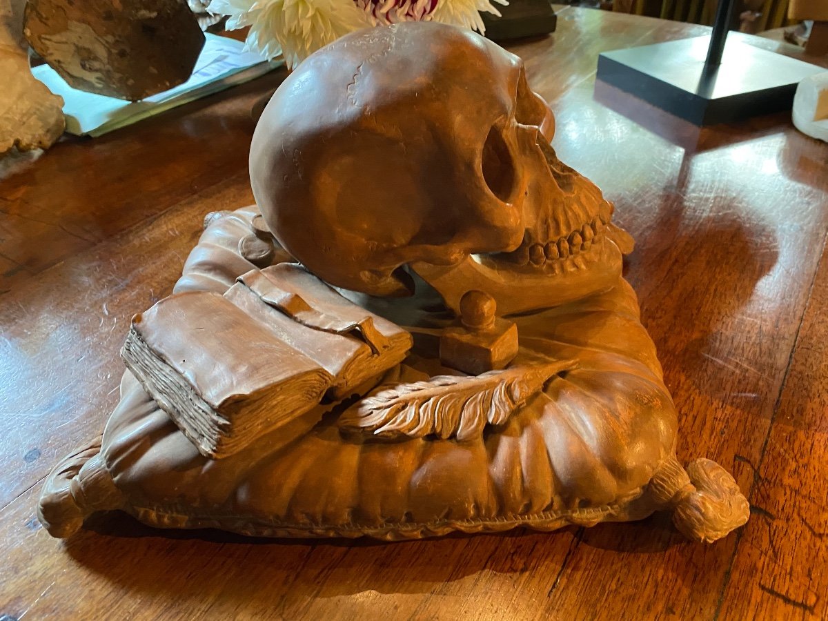 Rare Vanitas, Memento Mori In Terracotta From The End Of The 19th Century -photo-4