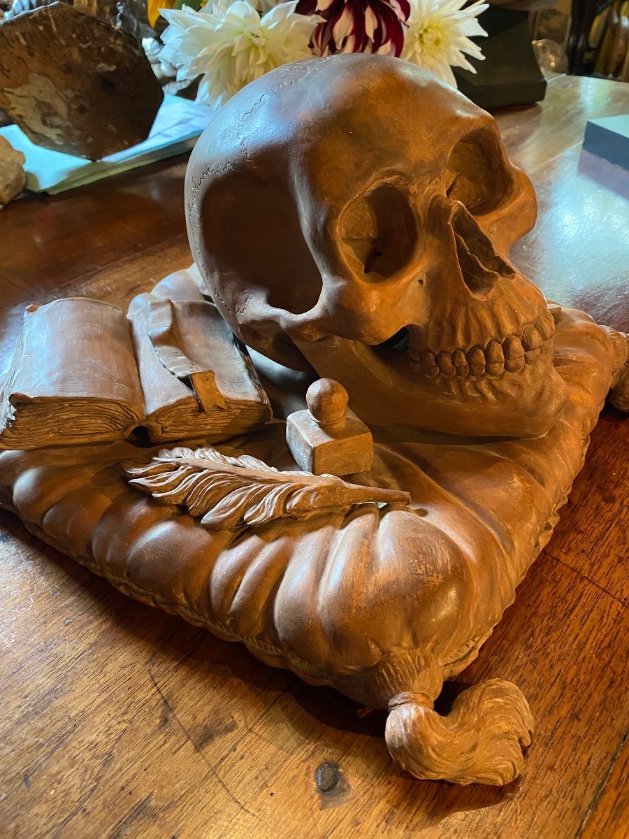 Rare Vanitas, Memento Mori In Terracotta From The End Of The 19th Century -photo-5