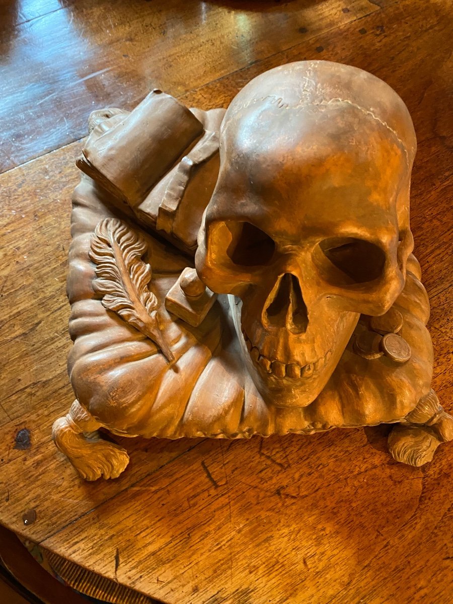 Rare Vanitas, Memento Mori In Terracotta From The End Of The 19th Century -photo-6