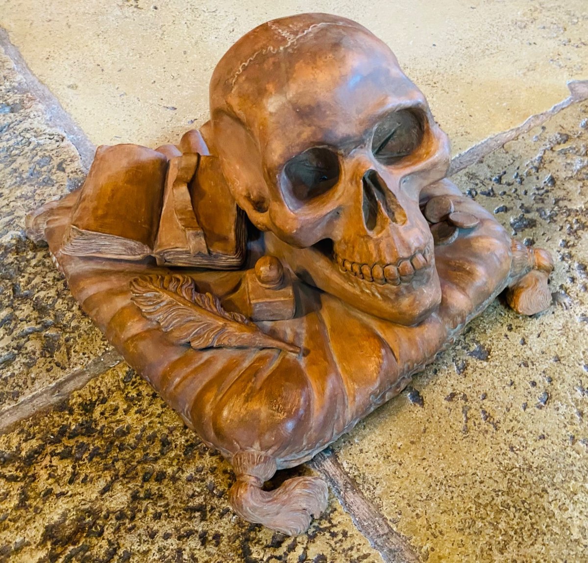 Rare Vanitas, Memento Mori In Terracotta From The End Of The 19th Century 