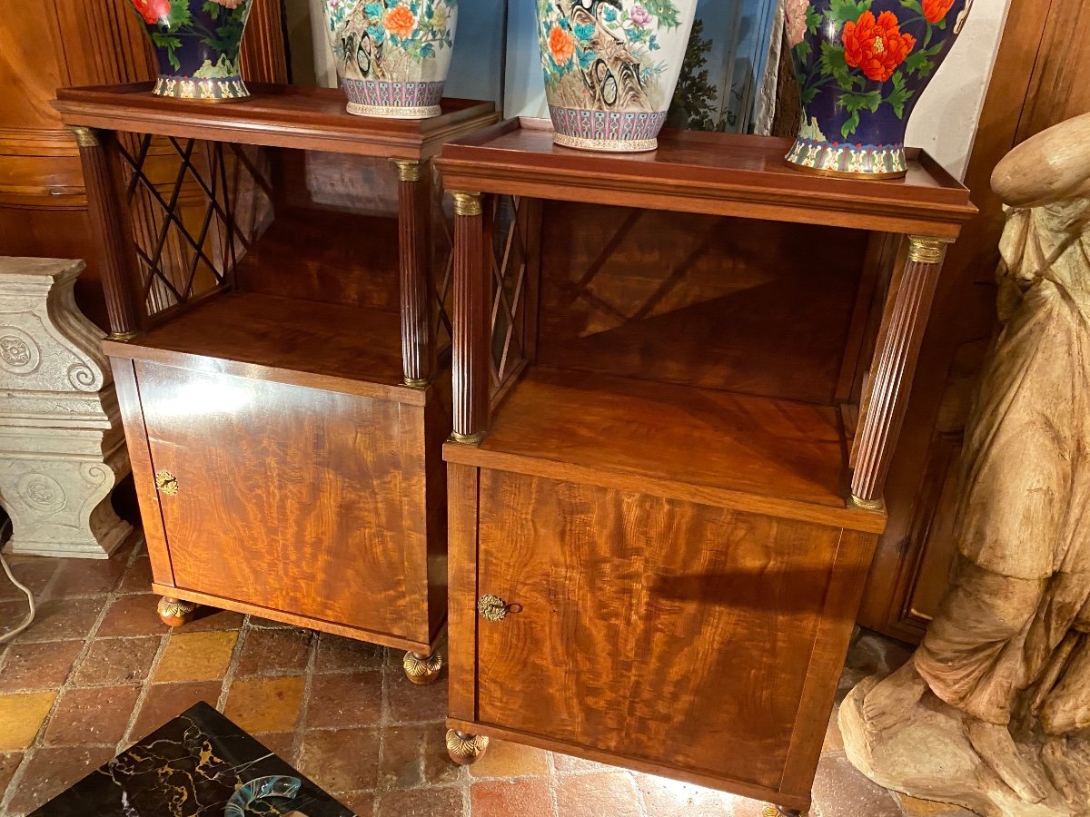 Pair Of Empire Style Flamed Mahogany Bookcases, Early 20th Century-photo-2