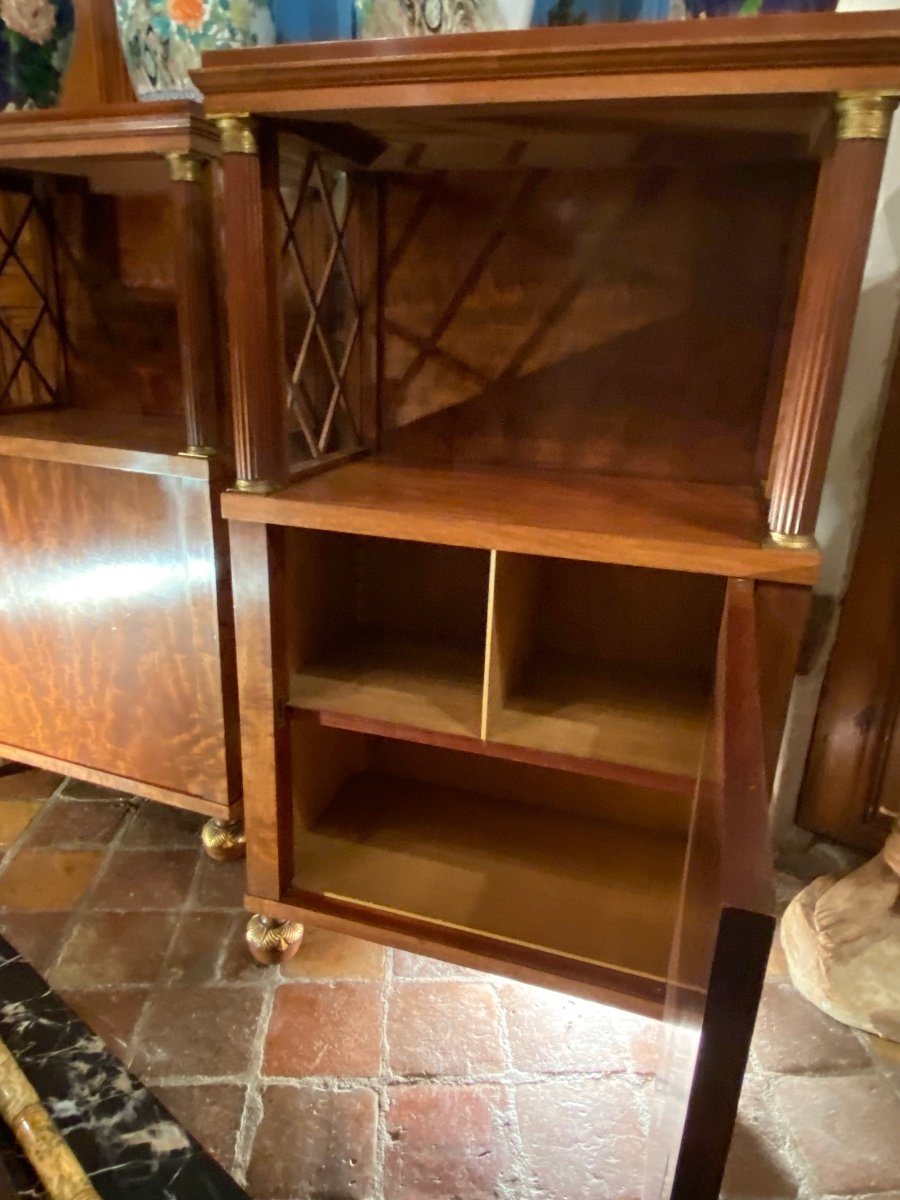 Pair Of Empire Style Flamed Mahogany Bookcases, Early 20th Century-photo-3