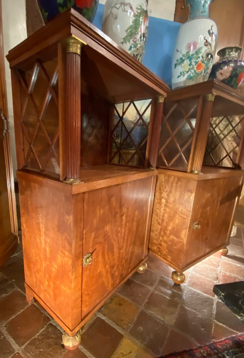 Pair Of Empire Style Flamed Mahogany Bookcases, Early 20th Century