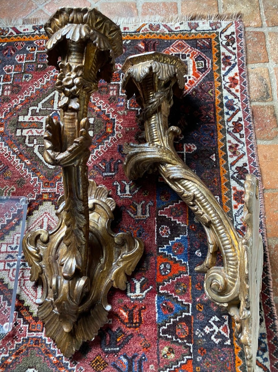 Large Pair Of Gilded Wood Wall Torches, Early 18th Century 