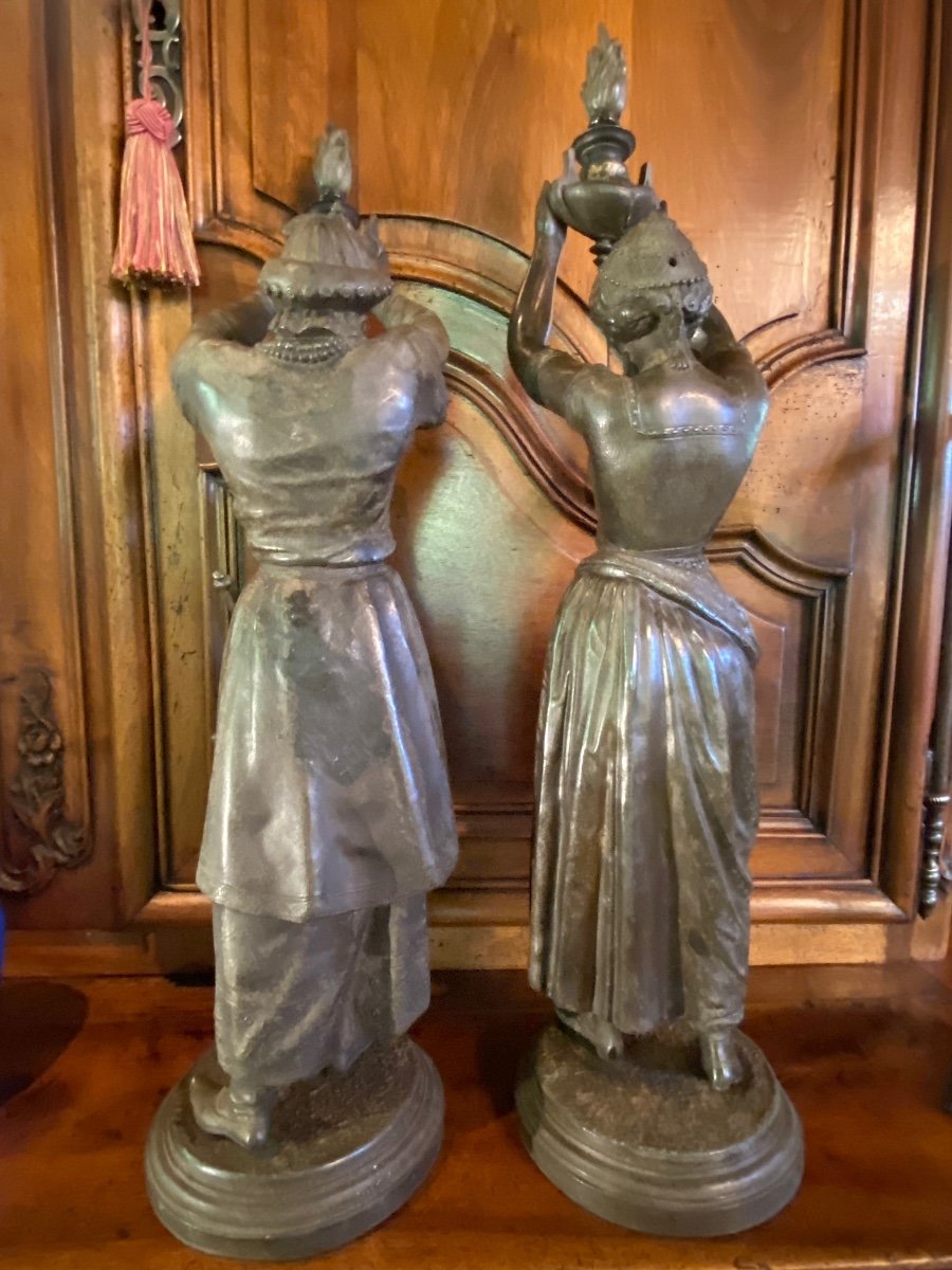 Rare Turquerie, Pair Of Turkish Torchbearers In Regulus From The Napoleon III Period -photo-8