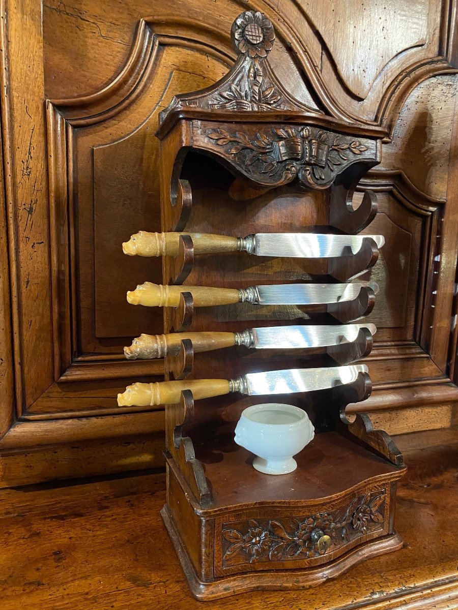 Charming Provencal Cutlery Set In Carved Walnut, End Of The 18th Century -photo-2