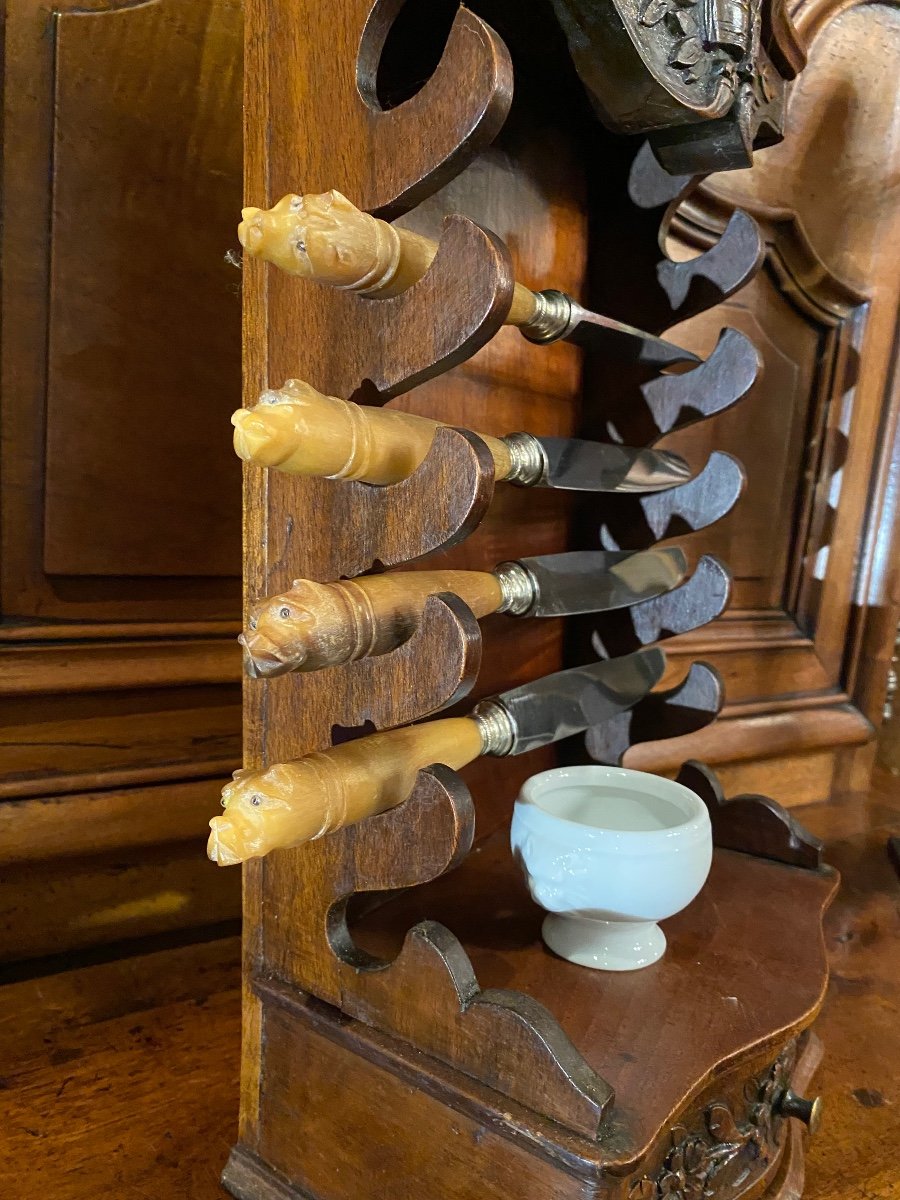 Charming Provencal Cutlery Set In Carved Walnut, End Of The 18th Century -photo-2