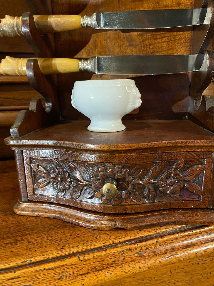 Charming Provencal Cutlery Set In Carved Walnut, End Of The 18th Century -photo-3