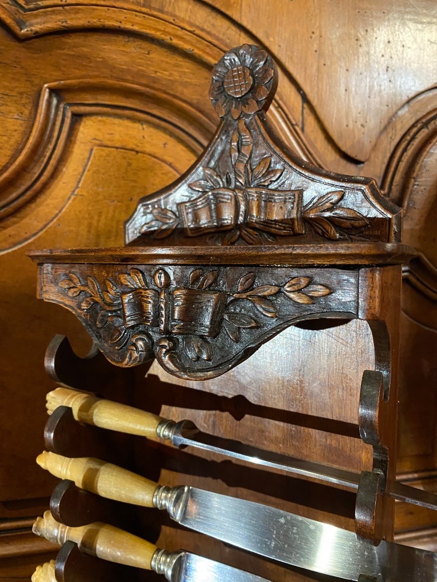 Charming Provencal Cutlery Set In Carved Walnut, End Of The 18th Century -photo-6