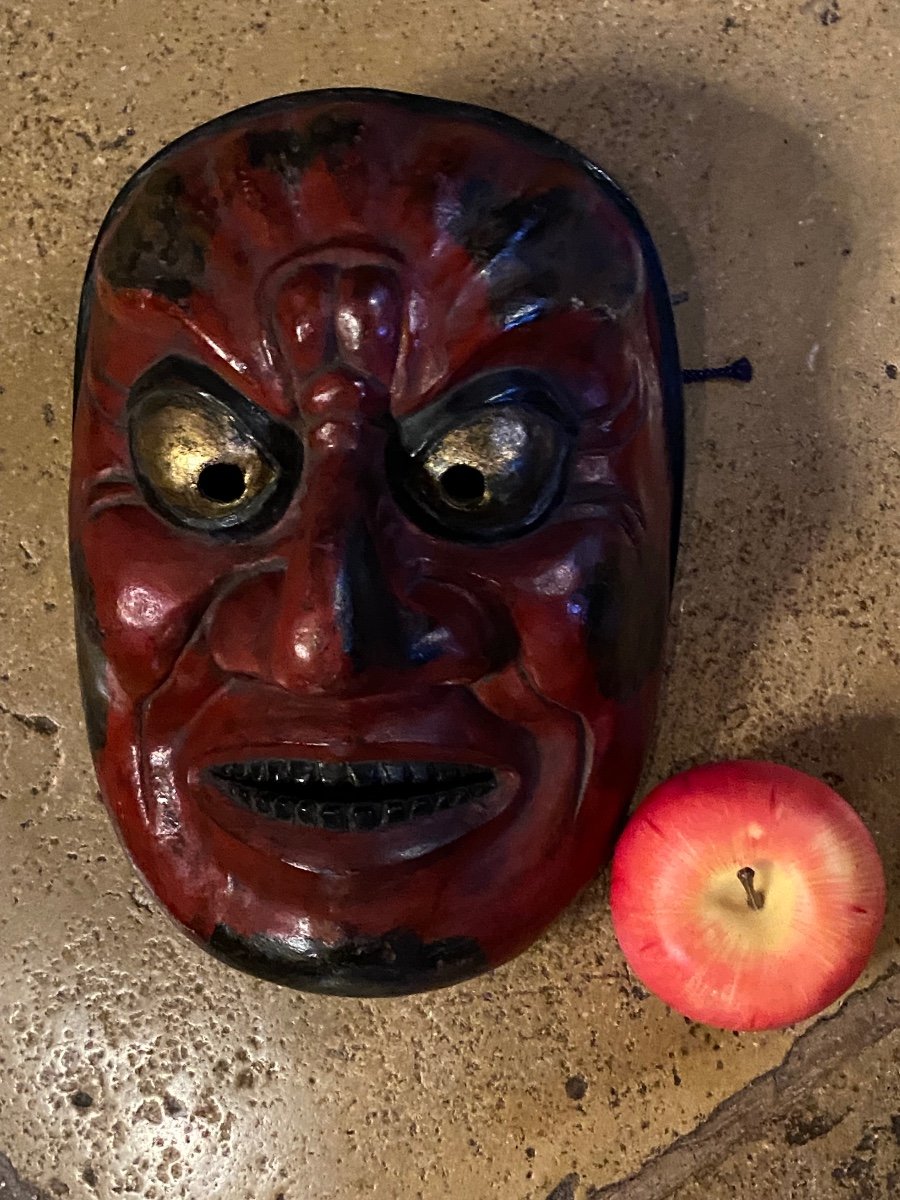 Scary Japanese Lacquer Theater Mask Early 20th Century -photo-7