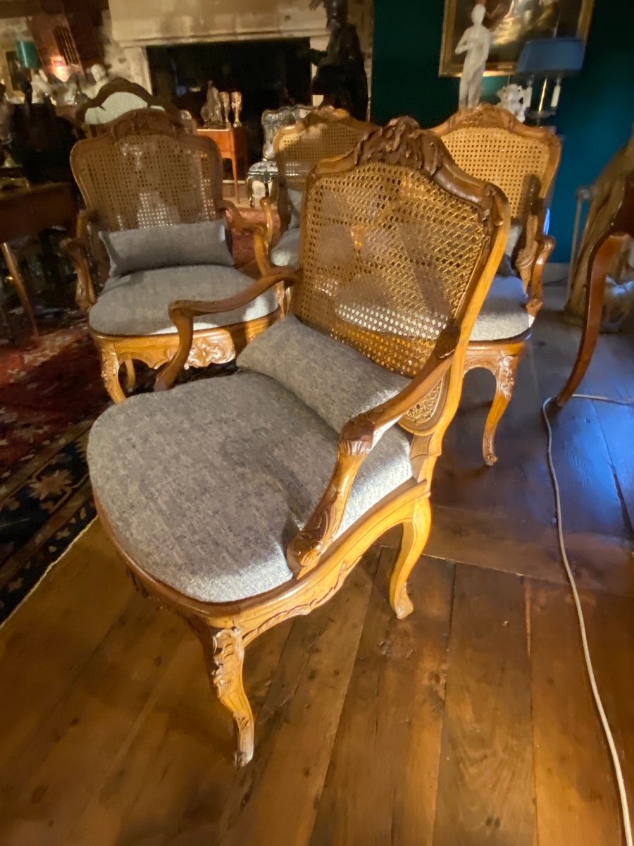 Set Of Four Louis XV Period Caned Armchairs, 18th Century -photo-2