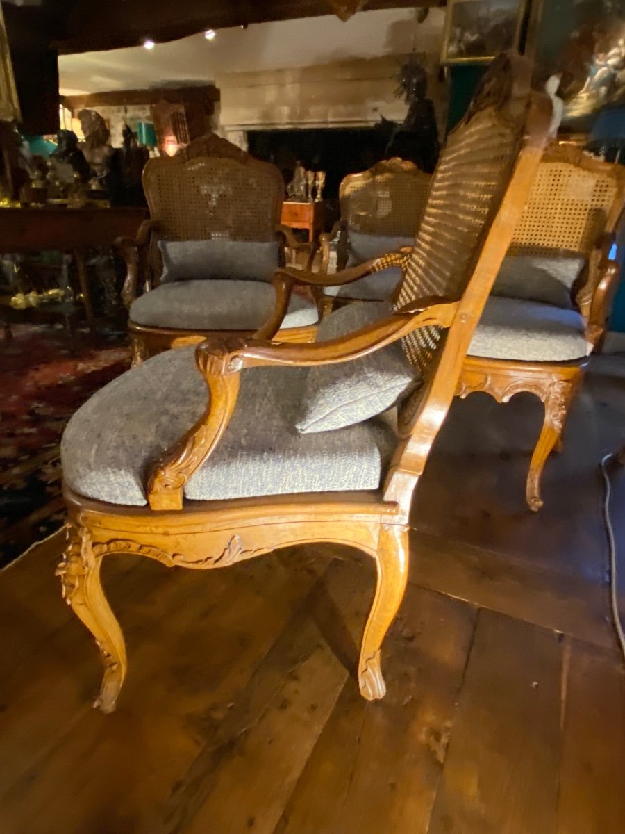 Set Of Four Louis XV Period Caned Armchairs, 18th Century -photo-3