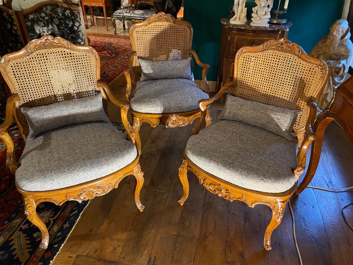 Set Of Four Louis XV Period Caned Armchairs, 18th Century -photo-1