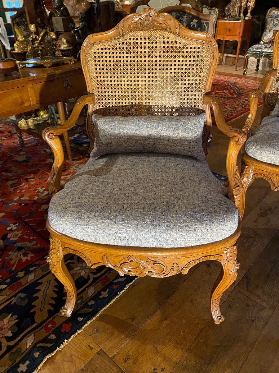 Set Of Four Louis XV Period Caned Armchairs, 18th Century -photo-2