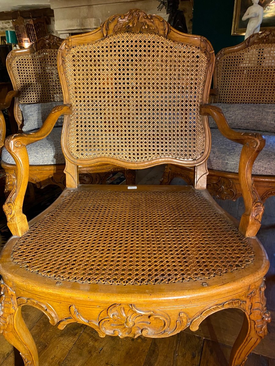 Set Of Four Louis XV Period Caned Armchairs, 18th Century -photo-4