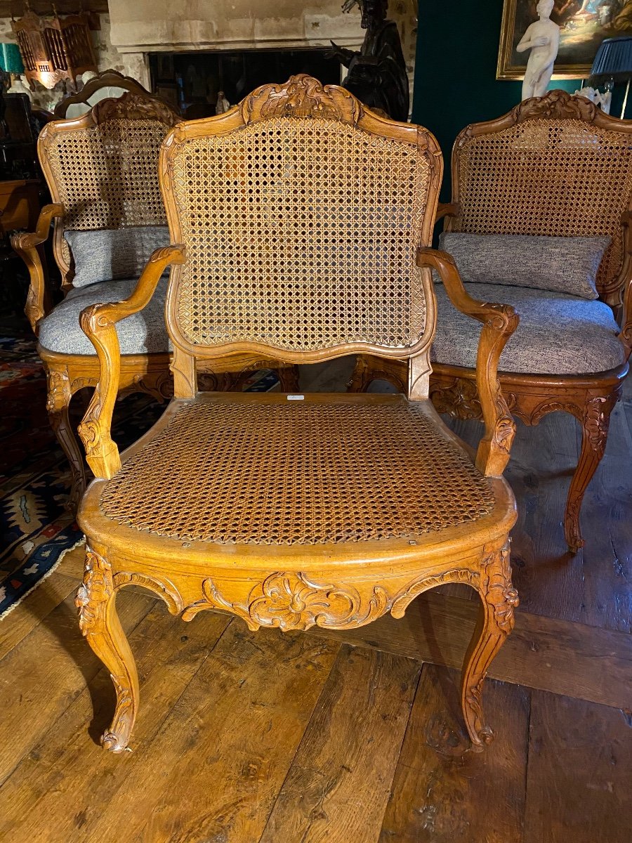 Set Of Four Louis XV Period Caned Armchairs, 18th Century -photo-5