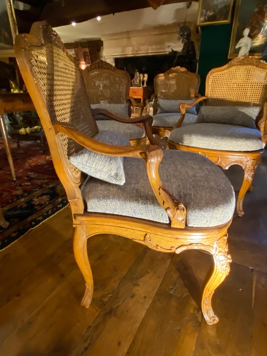 Set Of Four Louis XV Period Caned Armchairs, 18th Century -photo-7