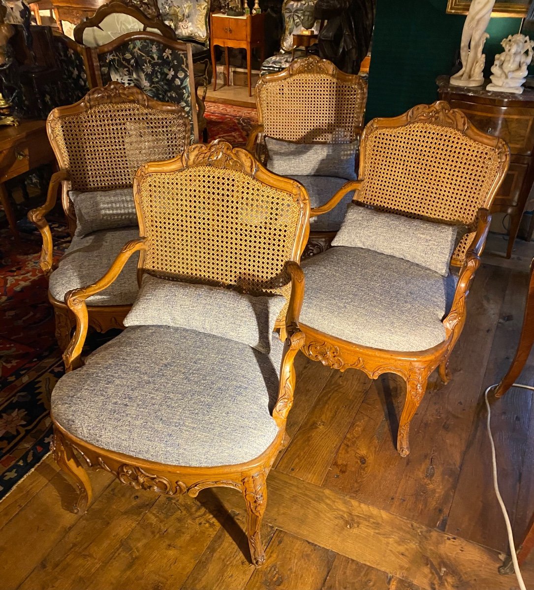 Set Of Four Louis XV Period Caned Armchairs, 18th Century 