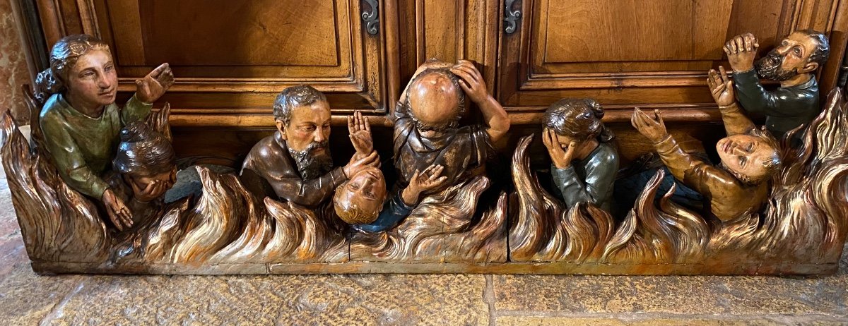 Souls In Purgatory, Exceptional Italian Polychrome Sculpted Ensemble From The 17th Century -photo-4