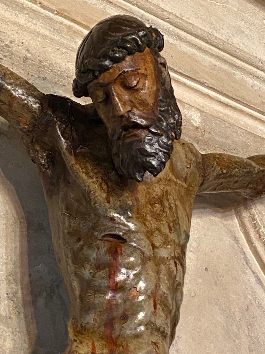 Important Polychrome Christ On The Cross From The End Of The 16th Century -photo-3