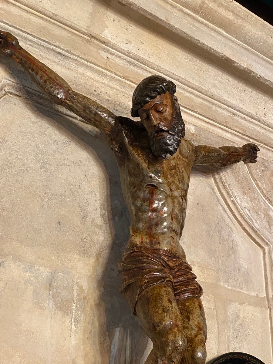 Important Polychrome Christ On The Cross From The End Of The 16th Century -photo-4