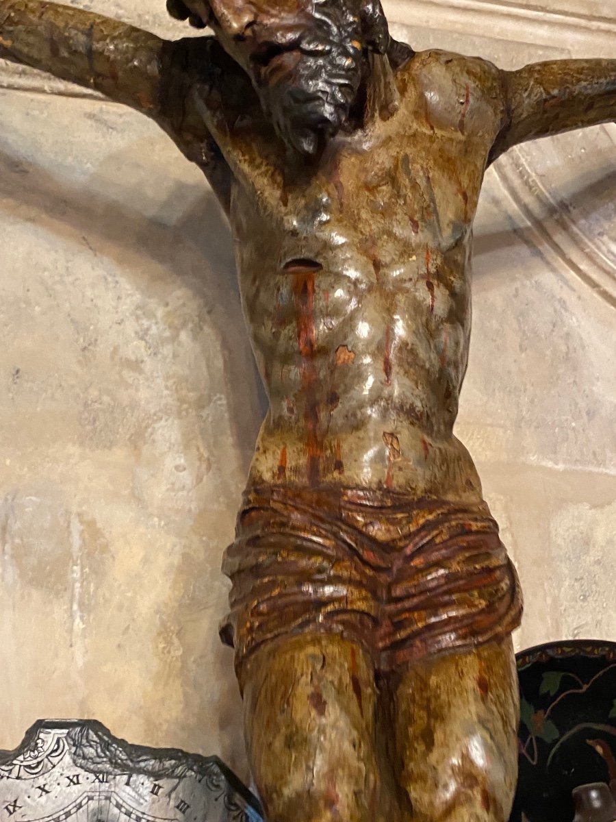 Important Polychrome Christ On The Cross From The End Of The 16th Century -photo-4