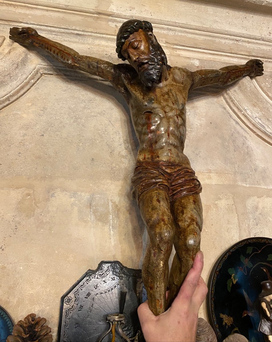 Important Polychrome Christ On The Cross From The End Of The 16th Century 