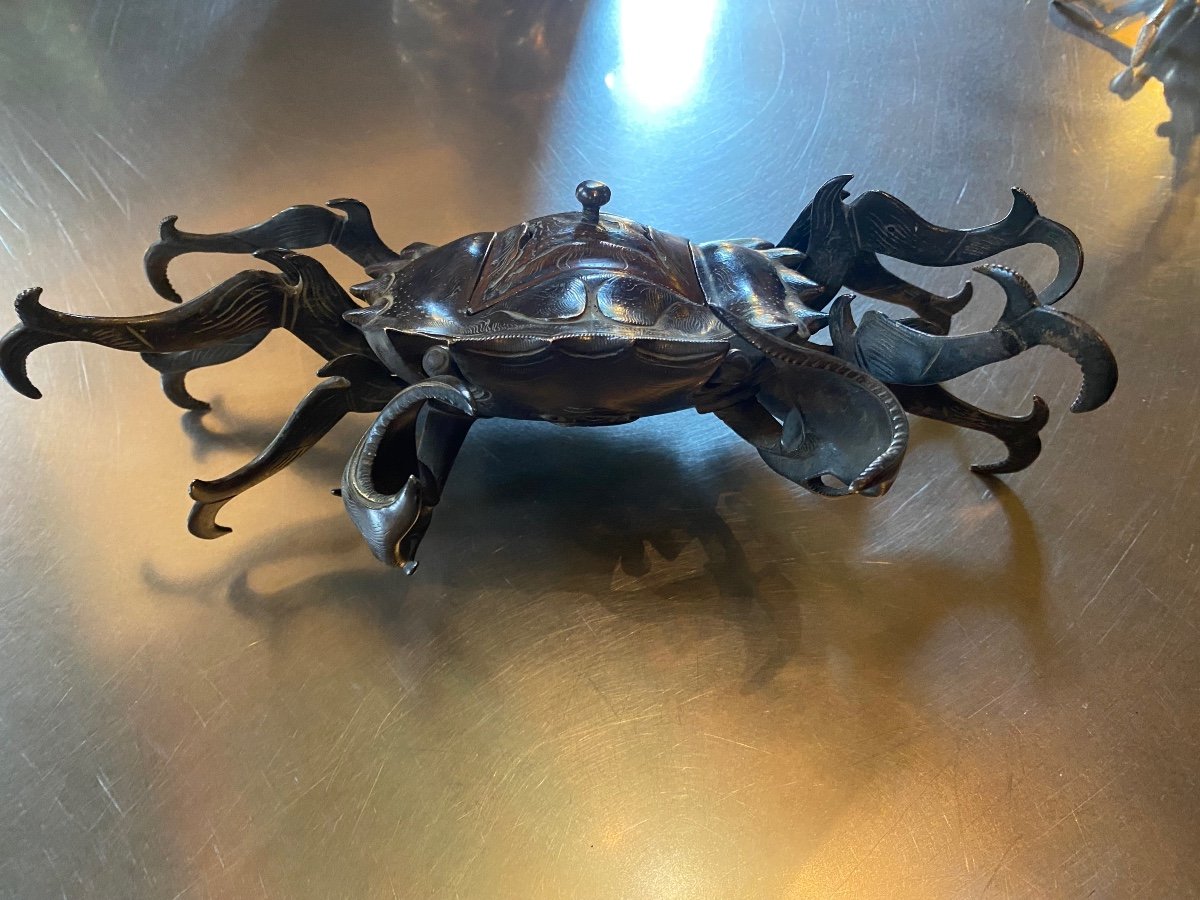 Japanese Bronze Crab Edo Period Signed Forming Incense Burner-photo-8