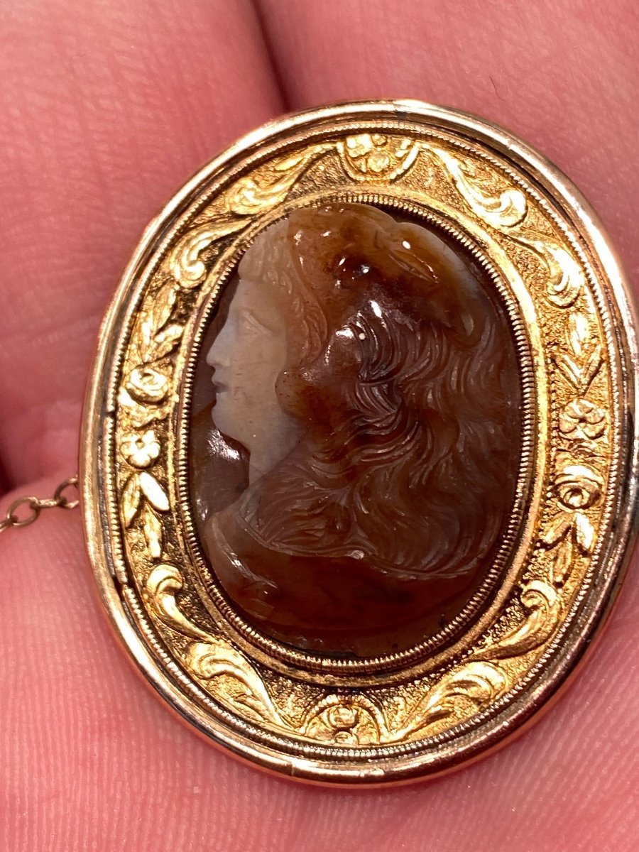 Young Hercules Wearing The Skin Of The Nemean Lion, Agate Cameo End Of The 18th Century, Gold Brooch-photo-3